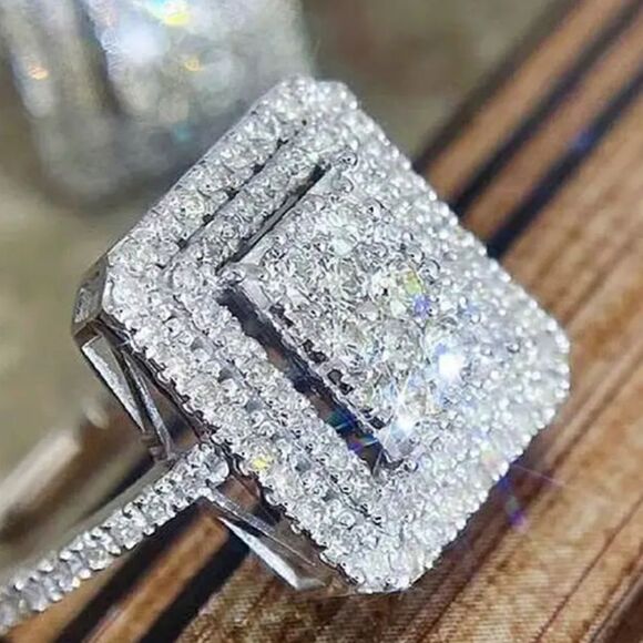 CZ Halo silver ring size 9 - Picture 3 of 13